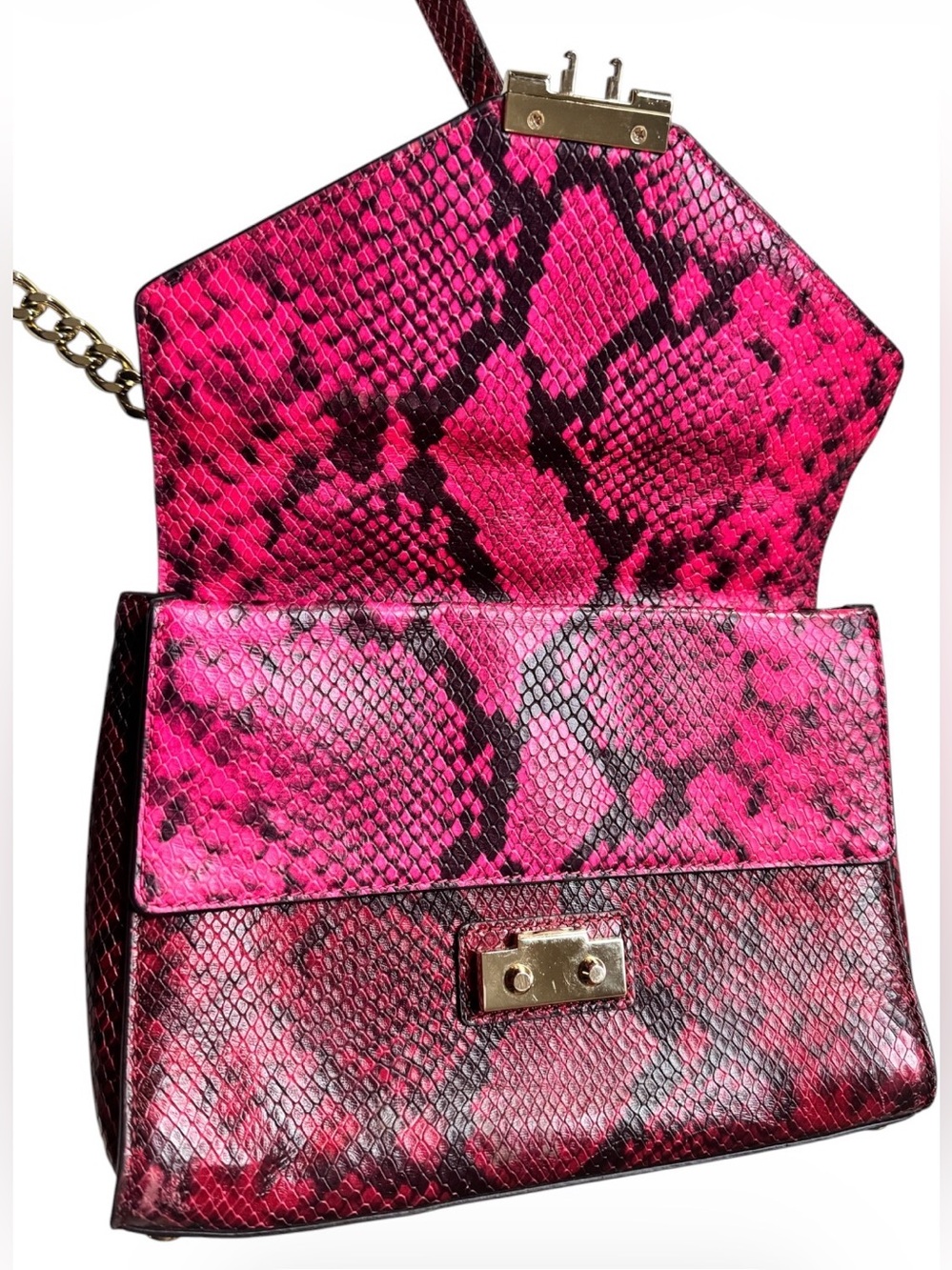 Michael Kors Red Snake-Embossed Satchel with Gold Hardware - Picture 10 of 14